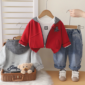 Completo Set Tre Pezzi <span class=keywords><strong>per</strong></span> Neonati e Bambini: Tuta Casual con Cappuccio a Righe a Maniche Lunghe, Pantaloni e Maglione in Lana Pettinata - Nuova Collezione Primavera 2026 <span class=keywords><strong>per</strong></span> Commercio Estero (Vendita all'Ingrosso) - Product Image 1