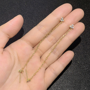 Women Ear Stacking Fashion 18K Gold Plated Cz Delicate Long <b>Chains</b> Twinkling Studs Earrings - Product Image 3