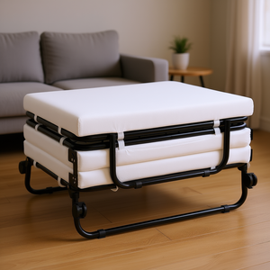 Pouf Pieghevole Bianco Portatile con Ruote per Camera da Letto e Ufficio - Product Image 2