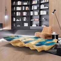 Grande table de salle à manger irrégulière en résine époxy, table de décoration, table basse, décoration intérieure, base en bois
