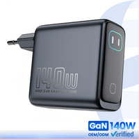Cargador Zolo 140w 65w Gan con PD 3.1, Carga Rápida, 4 Puertos USB Tipo-C, Pantalla Digital, Adaptador de Viaje con Enchufe Plegable para Reino Unido y Estados Unidos
