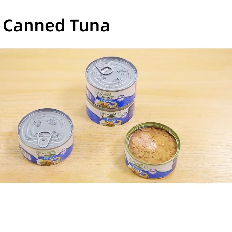 Venta al por mayor caliente 170g trozo de atún enlatado instantáneo en aceite vegetal con tapa de fácil apertura
