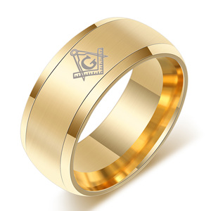 OEM ODM Klassieke Vrijmetselaarsring 8MM Laser Gegraveerd met Logo, 18K Goud Geplateerd RVS Sieraden, Herenring Groothandel 500 - Product Image 5