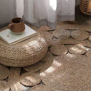 Tapis rond tissé à la main en nénuphar naturel, design ajouré à double anneau, pour salon, chambre, location de <span class=keywords><strong>vacances</strong></span>, hôtel - Product Image 3