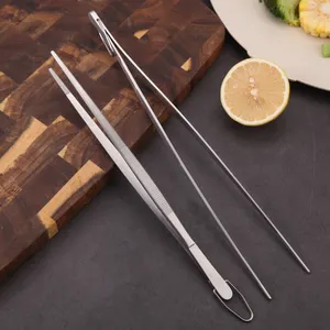 12-Inch Stainless Steel Kitchen Tools Fine Tweezers Tongs With Multi-Function Serrated Tips For Cooking Food Preparation