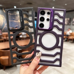 Custodia per telefono magnetica di lusso in fibra di carbonio per Samsung Galaxy S25 S24 Ultra + Plus porta lenti senza cornice custodia antiurto - Product Image 1