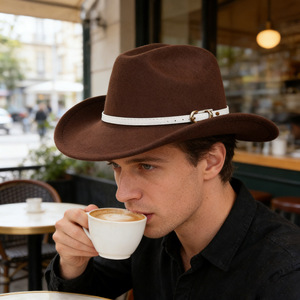 Sombrero de Vaquero ZhenXi M56-58cm, Color Sólido, Ala Ancha, Estilo Fedora de Lana - Product Image 3