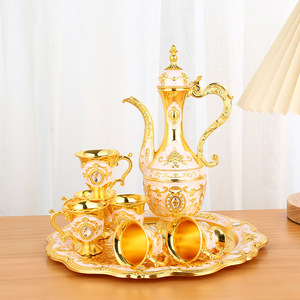 Service à <span class=keywords><strong>vin</strong></span> vintage russe en métal émaillé avec plateau pour cadeau de mariage et service de liqueurs à domicile - Product Image 6