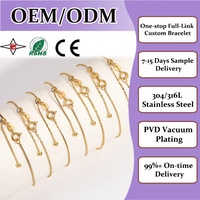 Gelang Rantai Emas 18K Wanita 316L DIY, Manik-manik Emas 18K Lapis, Rantai Ular Kotak, Rantai Baja Anti Karat yang Dapat Disesuaikan untuk Wanita
