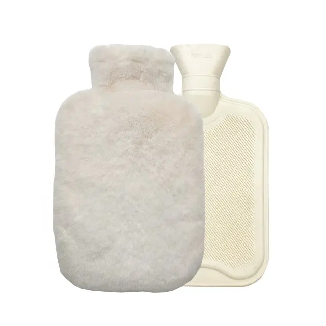 Gummi-Wärmwasserflasche 2000 ml Naturkautschuk-Wärmwasserbeutel mit Luxus-Fellbezug