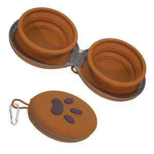 Bols pour chien pliables en silicone 2-en-1 pour les voyages, bol portable pour nourriture et eau pour animaux de compagnie avec mousqueton, bol pliable de luxe pour chien - Product Image 1