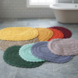Tapis de bain ovale en coton tufté multicolore de luxe, épaisseur moyenne, séchage rapide, doux, absorbant, lavable, pour la maison et l'hôtel, fabriqué en Inde - Product Image 3