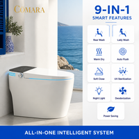 Chauffe-eau instantané intelligent intégré en céramique, monobloc, à poser au sol, avec siphon en P allongé, pour usage domestique, avec limiteur de pression d'eau automatique