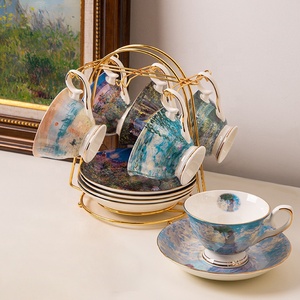 Monet ninfee impressione Sunrise europeo osso di porcellana caffè classico dipinto ad <span class=keywords><strong>olio</strong></span> Vintage pomeriggio tazza da tè e piattino Set - Product Image 2