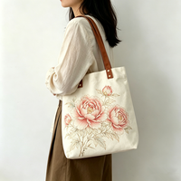 Sac fourre-tout en toile personnalisé, élégant imprimé de peonies chinoises, sacs de courses écologiques réutilisables