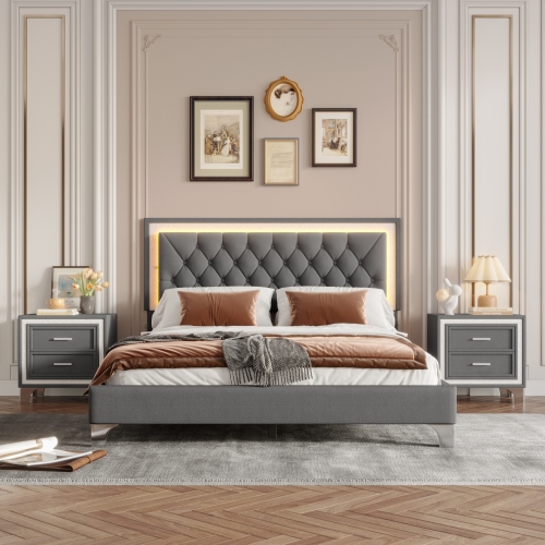 Gray + Velvet + 3 Piece Set