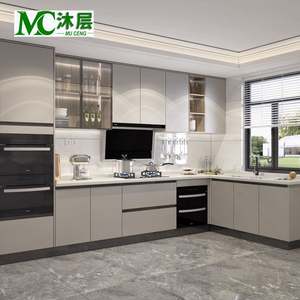 Ensemble de meubles de cuisine modulaire de luxe de style européen, îlot personnalisé, acrylique, marbre, garde-manger intégré, vitrine en verre, rangement - Product Image 3