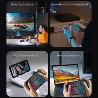 Papan ketik nirkabel BT5.0 V8 2.4G, kendali jarak jauh mouse udara Backlit Inggris Rusia Spanyol Prancis untuk Android tv box