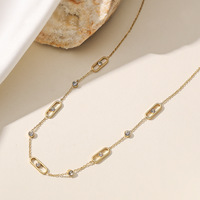 Collier ras du cou tendance en acier inoxydable plaqué or 18 carats, chaîne à maillons ovales sertis de zircone cubique, bijoux géométriques minimalistes et délicats
