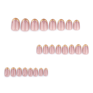 24 pièces de <span class=keywords><strong>faux</strong></span> <span class=keywords><strong>ongles</strong></span> en acrylique 3D simples, courts, ronds, couleur nude rose, dorés, à <span class=keywords><strong>coller</strong></span>, personnalisables, 3550 - Product Image 3
