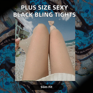Collant Neri Sexy Plus Size 15 Denier con Effetto Piede Nudo, Fantasia Tinta Unita, Sottili, Luccicanti, Senza Cuciture, Lavorazione a Maglia - Product Image 3