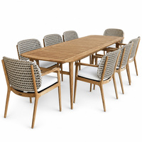 Ensemble table et chaises de jardin QIER en teck massif pour cour, patio, mobilier d'extérieur, design moderne, coussins à séchage rapide