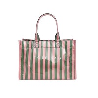 Tas Tote Wanita Kanvas Warna-warni, Ringan, Kapasitas Besar, Dua Tali, Cocok untuk Perjalanan, Bahan PVC Bergaris, Harga Terjangkau