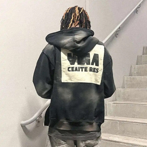 Sudadera con capucha de diseño personalizada de 500 g/m² con cremallera, estampado puff, lavado ácido, oversize, dobladillo acanalado y borde sin rematar - Product Image 2