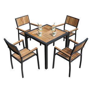 टीक आउटडोर खाने की मेज और कुर्सी संयोजन आंगन उद्यान फर्नीचर कैफे बाहर छत ठोस लकड़ी खाने की मेज - Product Image 4