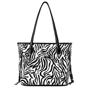 Fashion Black and White Zebra Stripes Tote Bag High-quality Smooth Zipper Handbag for Women Handle Shoulder Bag with Small Purse