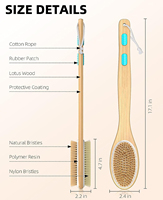 Brosse de douche naturelle Brosse de bain en bois double face Brosse à dos sèche Exfoliation du dos Manche long Poils rigides