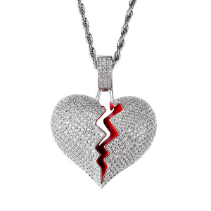 Colgante de Corazón Roto Estilo Hiphop, Aleación de Zinc, Chapado en Oro, Cadena de Cuerda con Circonitas, para Mujer, Hombre, Pareja, Compromiso, Uso Diario - Product Image 1