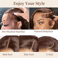 Perruque en cheveux humains bruns lisses pré-décolorés, sans colle, avec dentelle HD transparente pré-coupée, pour femmes, vente en gros directe usine