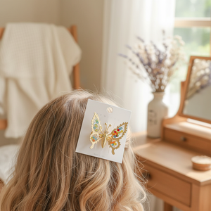 Trending Vintage glitterato capelli a farfalla eleganti perle in lega e paillettes per bambini vendita calda all'ingrosso decorazione dei capelli - Product Image 3