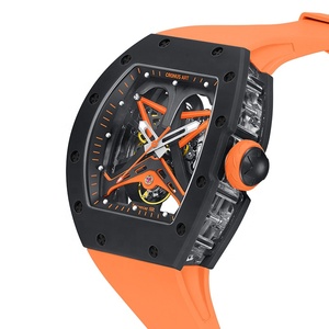 Người Đàn Ông Sang Trọng Của 44Mm Hình Thùng Đồng Hồ Cơ Khí Skeletonized Quay Số Phát Quang Tay Sợi Carbon Cao Su Báo Động Diver Biểu Tượng Tùy Chỉnh - Product Image 2