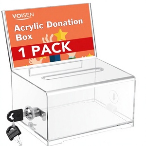 VOISEN Boîte à dons rectangulaire transparente avec serrure, urne de vote, porte-affiche, boîte à suggestions, boîte à faveurs pour collectes de fonds, écoles et conférences - Product Image 1