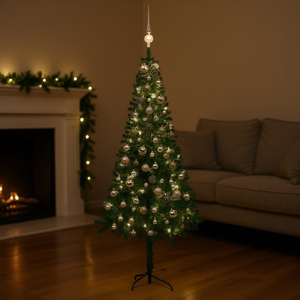 Sapin de Noël artificiel en PVC vert de 59,1 pouces avec lumières LED et ensemble de boules pour décoration d'angle intérieur - Product Image 2