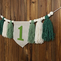 Bannière de pompon en perles de bois bohème et chapeau de 1er anniversaire Ensemble de décoration de fête élégante pour les fêtes d'anniversaire