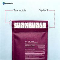 Sachet d'emballage alimentaire personnalisé imprimé en couleur sur trois côtés, en plastique mat refermable avec fermeture éclair, pour barres chocolatées et bonbons