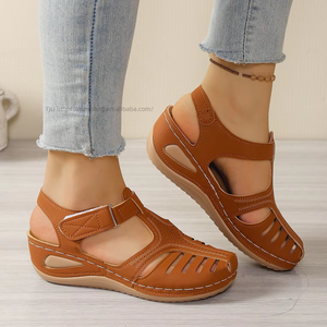 Women New Hollow European and American Wedge <b>Sandals</b> Summer Thick Sole <b>Closed</b>-<b>Toe</b> Roman <b>Sandals</b> Wholesale - Product Image 1