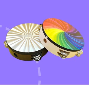 Tambourin arc-en-ciel double rangée 8/10 pouces en gros, instrument de percussion Orff, tambourin à grelots, tambour à main en bois, jouet musical - Product Image 4