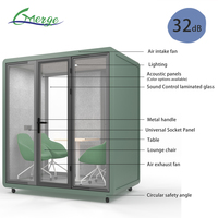 Cabina de Reuniones Acústica Moderna Insonorizada para Oficina, Hotel y Hogar, Estructura de Aleación de Aluminio, Diseño Modular, Capacidad para 4 Personas