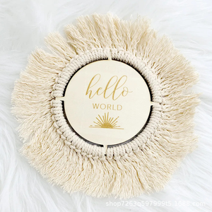 Macrame personalizado hecho a mano Hello World madera bebé hito discos tarjetas para accesorios de fotos de bebé - Product Image 5