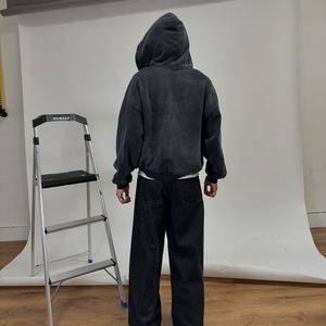 New Design Raglan Sleeve French Terry 500 Gsm Cotton Blank Heavyweight Acid Washed Boxy <b>Cropped</b> <b>Zip</b> <b>up</b> Hoodie With Side Pockets - Product Image 3