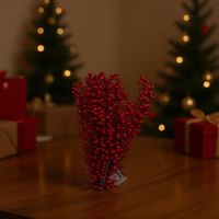 Frutos Rojos Artificiales de Plástico de Alta Calidad, 6 Ramas, 12 Bayas Cada Una, Técnica de Pulverización, Modelo 11922, Decoraciones Navideñas, China