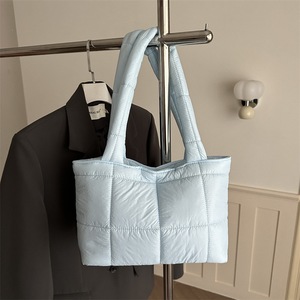White Quilted Down Cotton Tote Bag <b>Medium</b> Size Everyday Use Shoulder <b>Handbag</b> - Product Image 3
