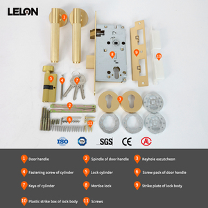 Poignée de porte de luxe en laiton massif, serrure à mortaise européenne, finition laiton brossé, levier de <span class=keywords><strong>passage</strong></span> moleté pour intimité - Product Image 2