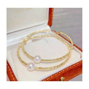 Xinfly Wholesale 18k Yellow Gold Natural Akoya Pearl Laser <b>Beads</b> <b>Bracelet</b> - Product Image 1