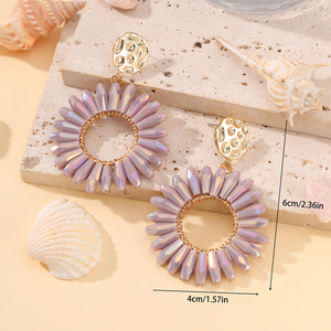 Toptan Trendy yuvarlak damla ayçiçeği küpe kadınlar için el yapımı kristal Faceted boncuk büyük uzun damla takı çin - Product Image 2