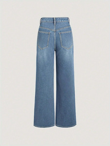 Jeans de Mezclilla para <span class=keywords><strong>Mujer</strong></span>, Cintura Alta, Corte Holgado, Pierna Recta, de Secado Rápido, para Primavera - Product Image 3